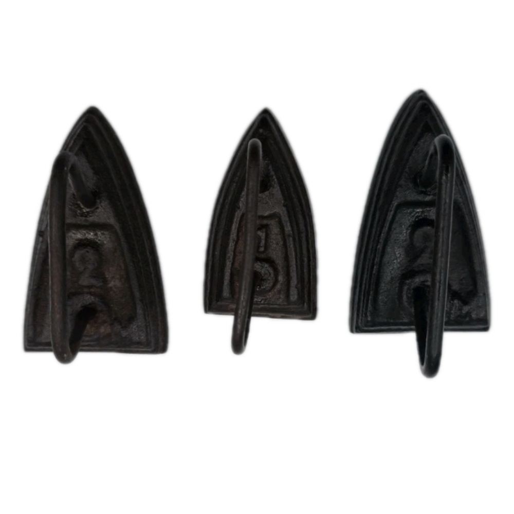 Vintage Miniature Cast Iron Sad Iron Set 3  2 - #2  1 - #1 Black Brown Doll Toy